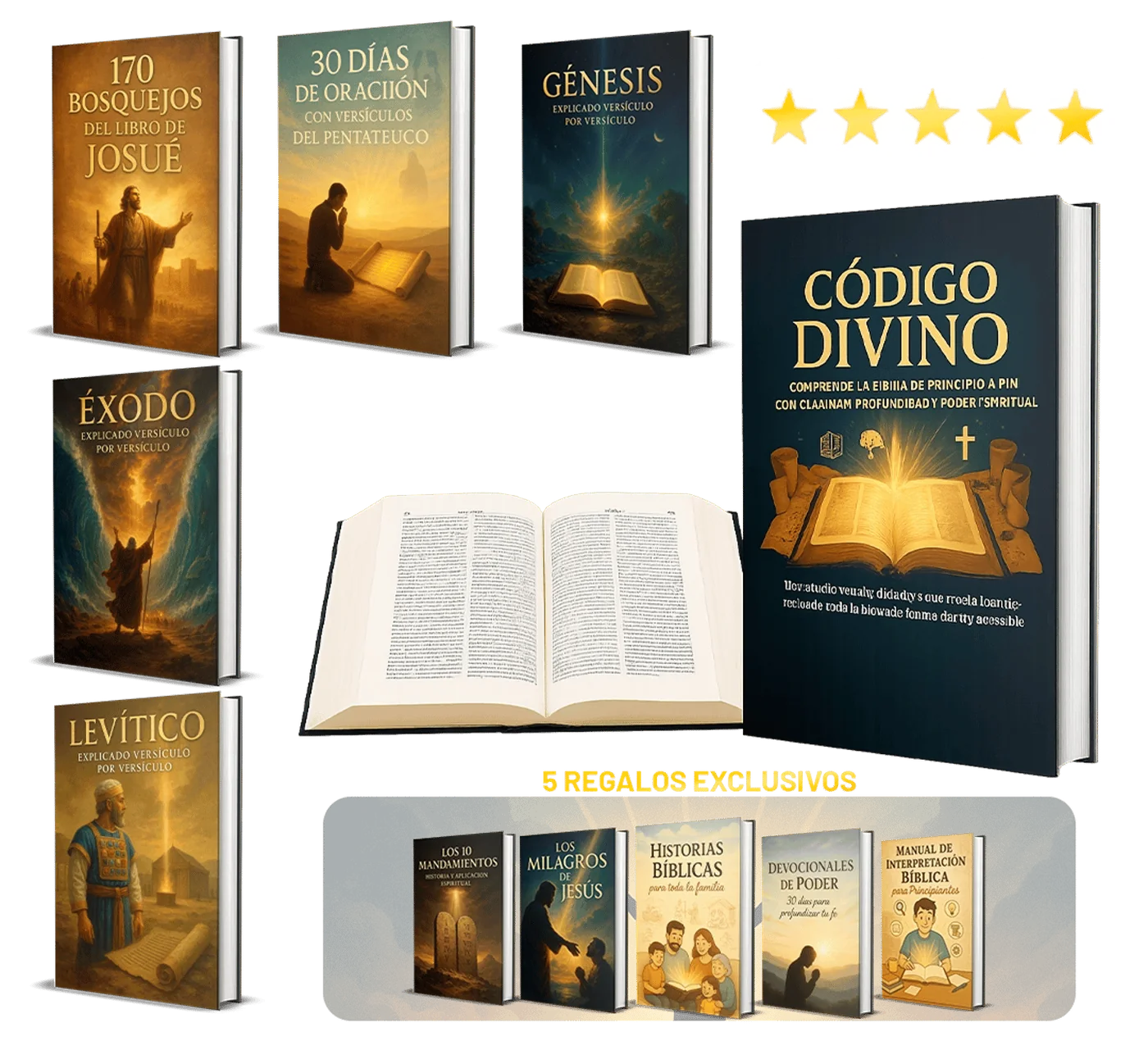 Colección completa CÓDIGO DIVINO: 170 Bosquejos de Josué, 30 Días de Oración, Génesis, Éxodo, Levítico y 5 regalos exclusivos